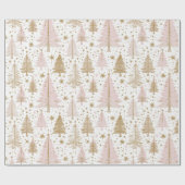 Luxury Pink & Gold Christmas Tree Pattern Holiday Geschenkpapier (Flach)