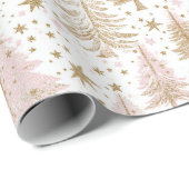Luxury Pink & Gold Christmas Tree Pattern Holiday Geschenkpapier (Rolleneckpunkt)