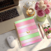Luxury Pink & Green Striped Notizblock