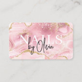 Luxury Pink Marble Nail Tech Branding Visitenkarte (Vorderseite)