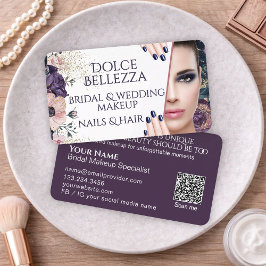Luxury Pink Purple Floral Bridal Makeup Artist Visitenkarte