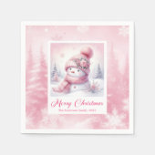 Luxury Pink Snowman Kids Christmas Scene Winter  Serviette (Vorderseite)