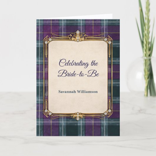 Luxury Plaid Gold Frame Bridal Shower Karte (Vorderseite)