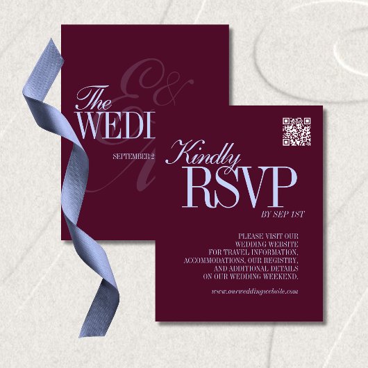 Luxury Plum and Periwinkle QR Code Formal Wedding RSVP Karte