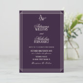 Luxury Plum Monogram Wedding Einladung (Stehend Vorderseite)