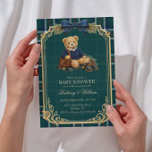 Luxury Preppy Teddy Bear Plaid Baby Shower  Einladung