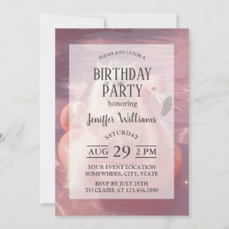 Luxury Princess Cat on Pink Flamingo Pool Float    Einladung