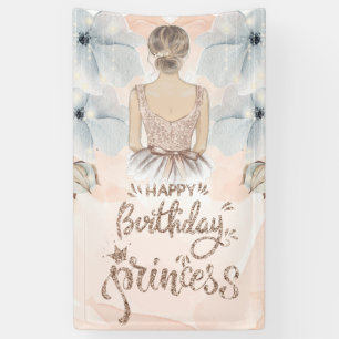 Luxury Princess Happy Birthday Beige Glitzer Banner
