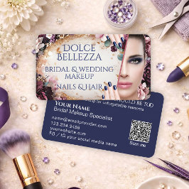 Luxury Purple Blue Floral Bridal Makeup Artist Visitenkarte