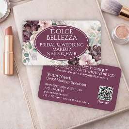 Luxury Purple Burgundy Floral Bridal Makeup Artist Visitenkarte
