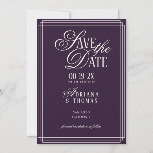 Luxury Purple Calligraphy Wedding Save The Date (Vorderseite)