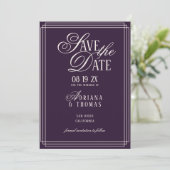 Luxury Purple Calligraphy Wedding Save The Date (Stehend Vorderseite)