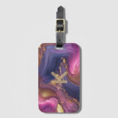 Luxury Purple & Gold Agate Marble Alcohol Ink Gepäckanhänger (Vorderseite Vertikal)