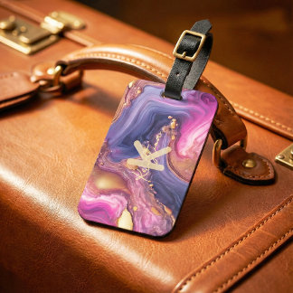 Luxury Purple & Gold Agate Marble Alcohol Ink Gepäckanhänger