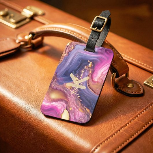 Luxury Purple & Gold Agate Marble Alcohol Ink Gepäckanhänger