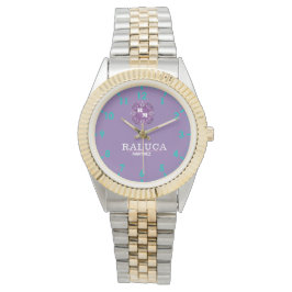 Luxury Purple Gold Personalized Custom Monogram Armbanduhr