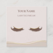 Luxury QR code Beige and Gold Lash Technician Quadratische Visitenkarte (Vorderseite)