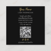 Luxury QR code Black and Gold Lash Technician Busi Quadratische Visitenkarte (Rückseite)
