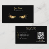 Luxury QR code Black and Gold Lash Technician Busi Visitenkarte (Vorne/Hinten)