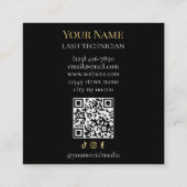 Luxury QR code Black and Gold Lash Technician Quadratische Visitenkarte (Rückseite)