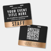 Luxury QR Code Black Gold Event Access Pass ID Ausweis (Vorder- & Rückseite)