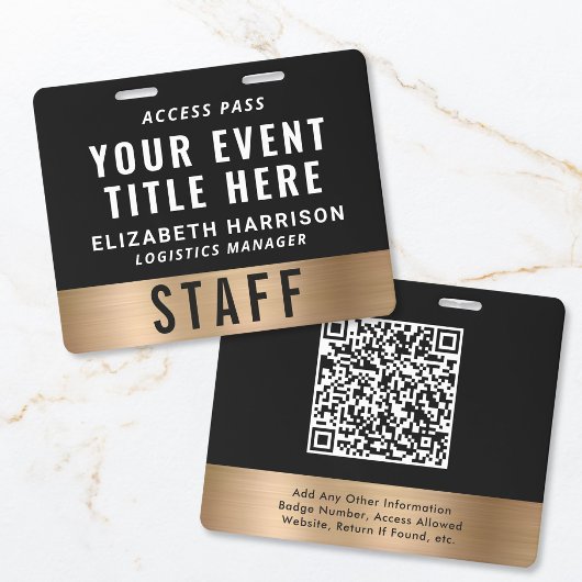Luxury QR Code Black Gold Event Access Pass ID Ausweis