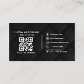 Luxury QR Code Hair Stylist Black Quilted Fabric Visitenkarte (Rückseite)