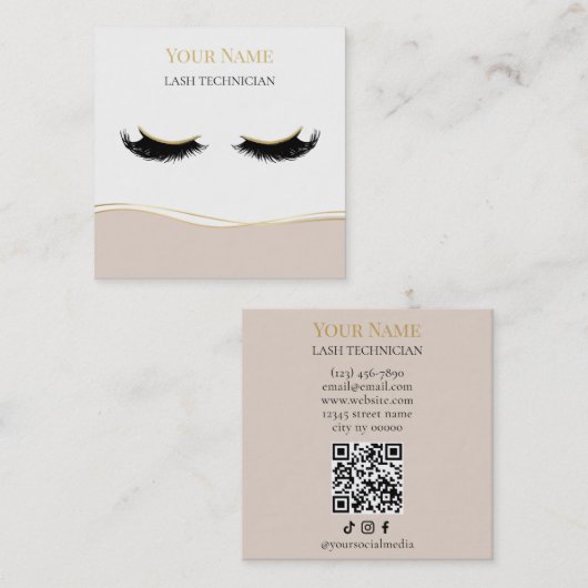 Luxury QR code Lash Technician Quadratische Visitenkarte (Vorne/Hinten)