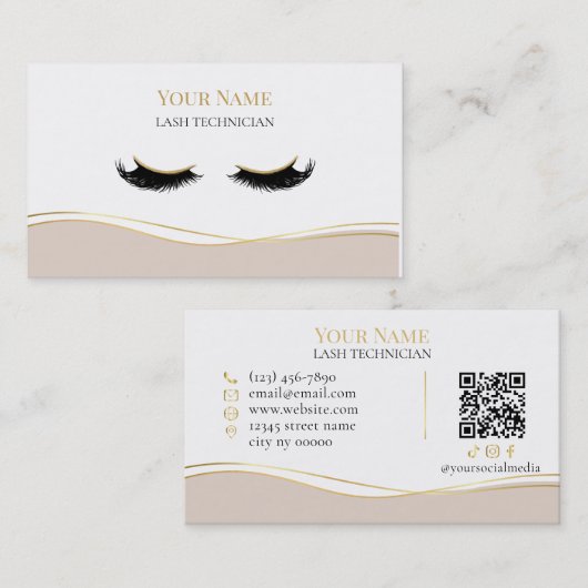 Luxury QR code Lash Technician Visitenkarte (Vorne/Hinten)