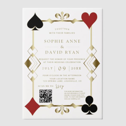 Luxury QR Code Roaring 20er Art Deco Hochzeit Pergament Einladungen (Vorderseite)