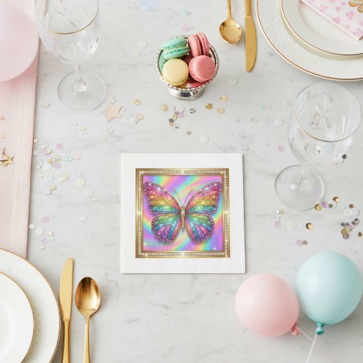 Luxury Rainbow Glitter Butterfly Party Paper Serviette