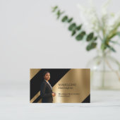 Luxury Real Estate Agent Black & Gold Black Luxe Visitenkarte (Stehend Vorderseite)