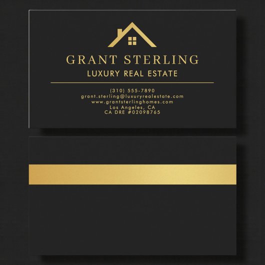 Luxury Real Estate Agent Black Gold Metallic Visitenkarte