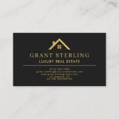 Luxury Real Estate Agent Black Gold Metallic Visitenkarte (Vorderseite)