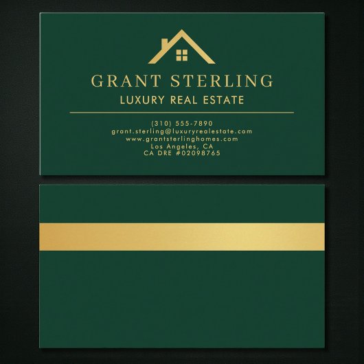 Luxury Real Estate Agent Green Gold Metallic Visitenkarte