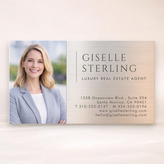 Luxury Real Estate Agent Photo Brushed Metal Visitenkarte