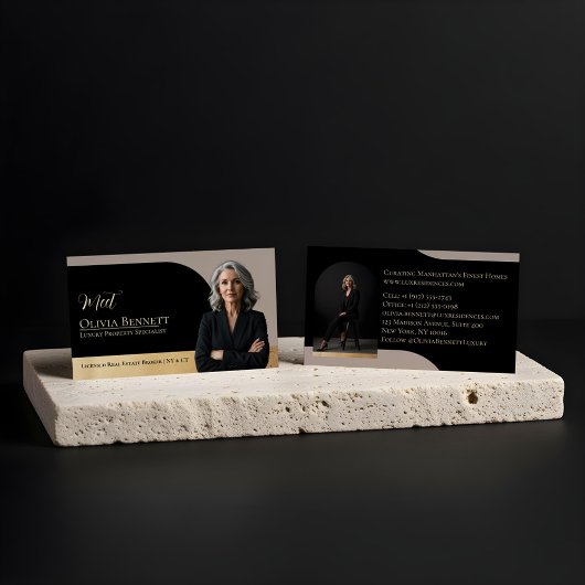 Luxury Real Estate Arch Frame Photo Black Gold Visitenkarte