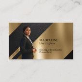 Luxury Real Estate Black & Gold Black Leather Luxe Visitenkarte (Vorderseite)