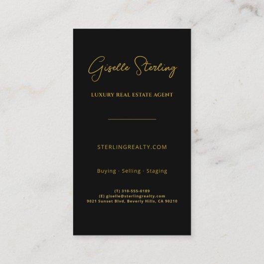 Luxury Real Estate Black Gold Modern Professional Visitenkarte (Rückseite)