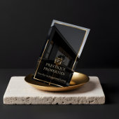 Luxury Real Estate Black Gold Photo Monogram Visitenkarte
