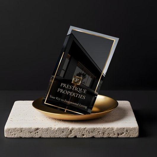 Luxury Real Estate Black Gold Photo Monogram Visitenkarte