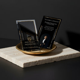 Luxury Real Estate Black Gold Photo Monogram Visitenkarte