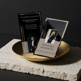 Luxury Real Estate Black Gold Photo Monogram Visitenkarte