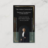 Luxury Real Estate Black Gold Photo Monogram Visitenkarte (Rückseite)
