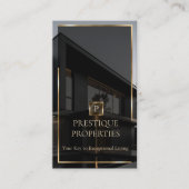 Luxury Real Estate Black Gold Photo Monogram Visitenkarte (Vorderseite)