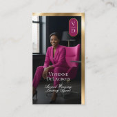 Luxury Real Estate Black Gold Pink Photo Monogram Visitenkarte (Vorderseite)