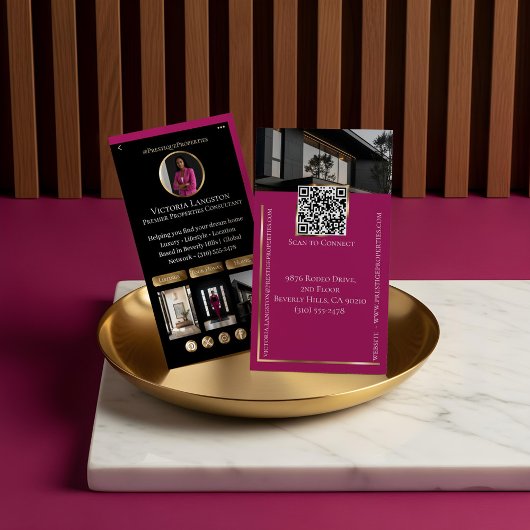 Luxury Real Estate Black Gold Pink Social Photos Visitenkarte