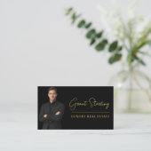 Luxury Real Estate Black Gold QR Code Script  Visitenkarte (Stehend Vorderseite)