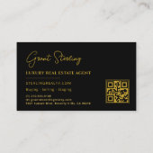 Luxury Real Estate Black Gold QR Code Script  Visitenkarte (Rückseite)