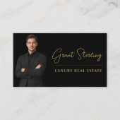 Luxury Real Estate Black Gold QR Code Script  Visitenkarte (Vorderseite)
